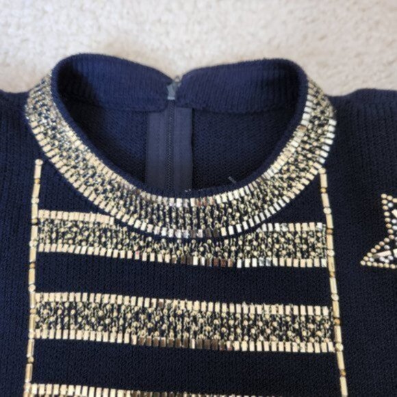 ST. JOHN EVENING Navy & Gold Nautical/Ocean Themed Sweater - Picture 5 of 13